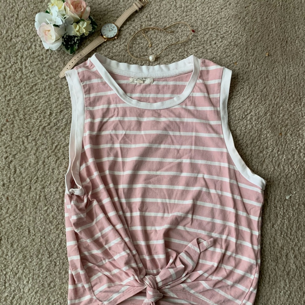 Tie-Front Rose Striped Tank